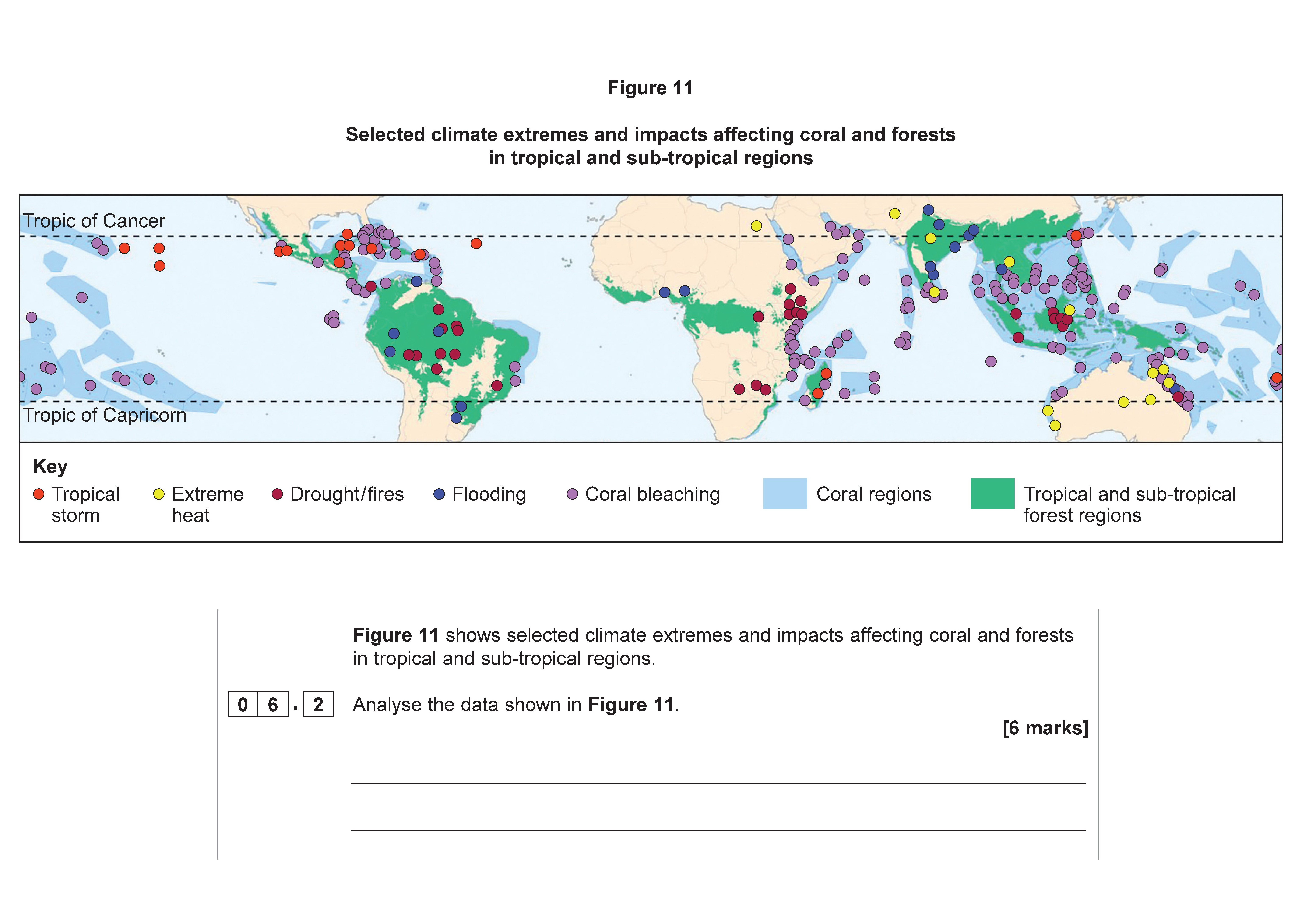 Figure-11-shows-selected-climate-extremes-and-impacts-affecting-coral-and-forests-in-tropical-and-sub-tropical-regions-AQA-A-Level Geography-Question 6-2021-Paper 1.png